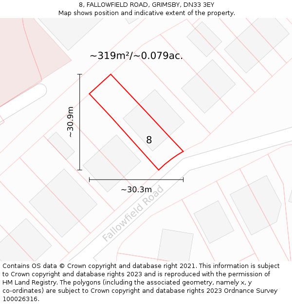 8, FALLOWFIELD ROAD, GRIMSBY, DN33 3EY: Plot and title map