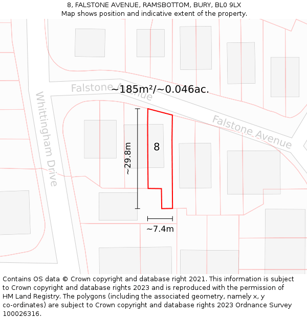 8, FALSTONE AVENUE, RAMSBOTTOM, BURY, BL0 9LX: Plot and title map