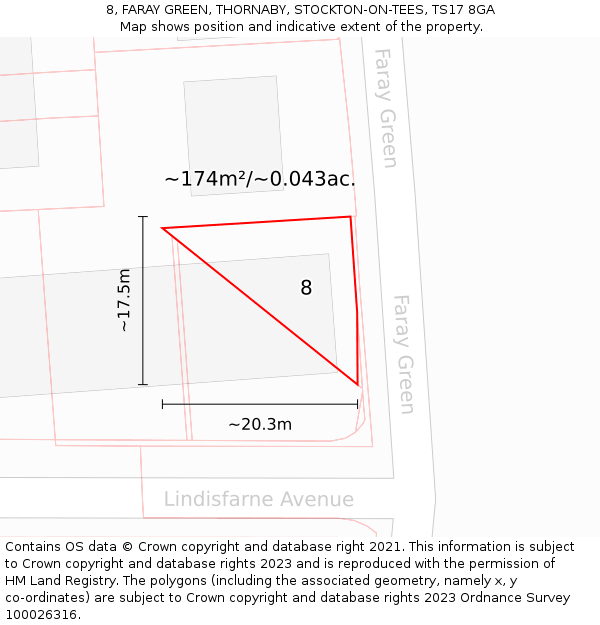 8, FARAY GREEN, THORNABY, STOCKTON-ON-TEES, TS17 8GA: Plot and title map