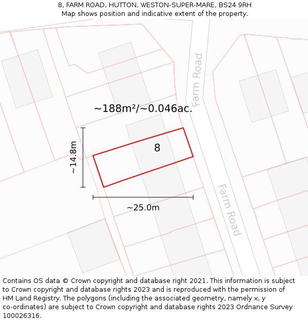 8, FARM ROAD, HUTTON, WESTON-SUPER-MARE, BS24 9RH: Plot and title map