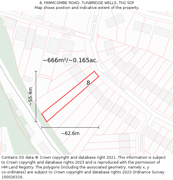 8, FARMCOMBE ROAD, TUNBRIDGE WELLS, TN2 5DF: Plot and title map
