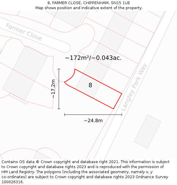 8, FARMER CLOSE, CHIPPENHAM, SN15 1UE: Plot and title map