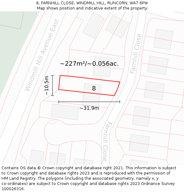 8, FARNHILL CLOSE, WINDMILL HILL, RUNCORN, WA7 6PW: Plot and title map
