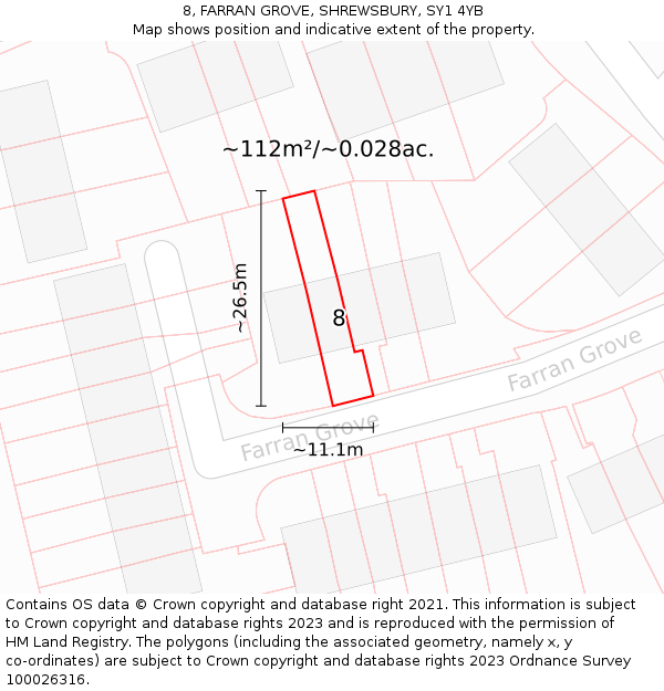 8, FARRAN GROVE, SHREWSBURY, SY1 4YB: Plot and title map