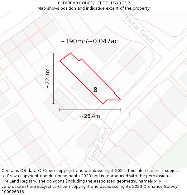8, FARRAR COURT, LEEDS, LS13 3SP: Plot and title map