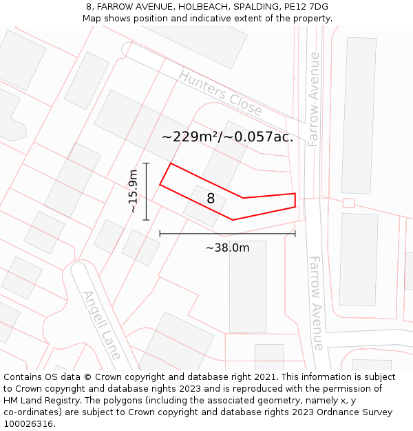 8, FARROW AVENUE, HOLBEACH, SPALDING, PE12 7DG: Plot and title map