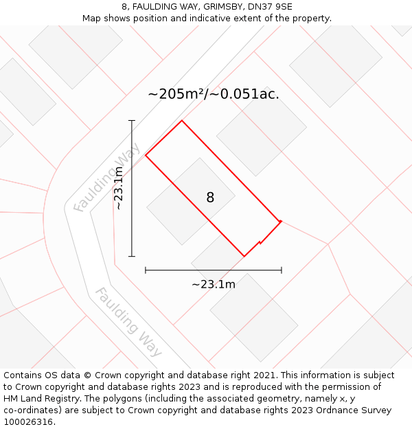 8, FAULDING WAY, GRIMSBY, DN37 9SE: Plot and title map