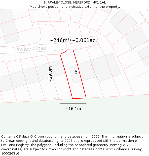 8, FAWLEY CLOSE, HEREFORD, HR1 1AL: Plot and title map