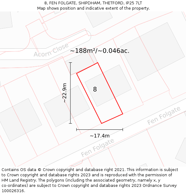 8, FEN FOLGATE, SHIPDHAM, THETFORD, IP25 7LT: Plot and title map