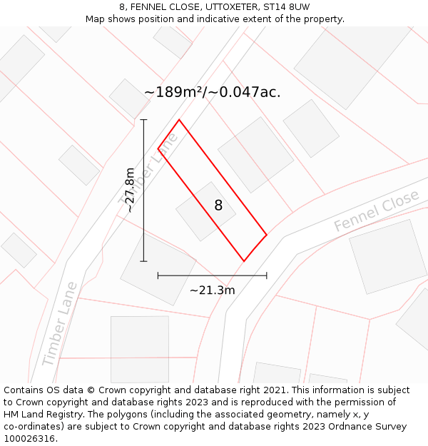 8, FENNEL CLOSE, UTTOXETER, ST14 8UW: Plot and title map
