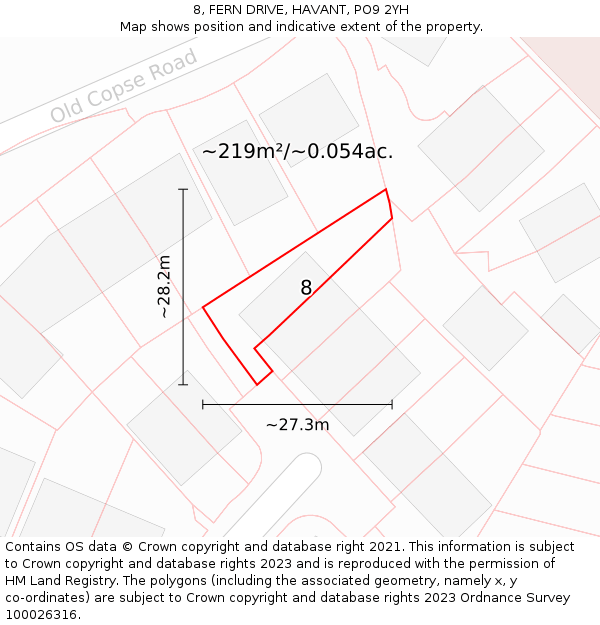 8, FERN DRIVE, HAVANT, PO9 2YH: Plot and title map