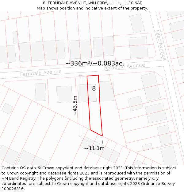 8, FERNDALE AVENUE, WILLERBY, HULL, HU10 6AF: Plot and title map