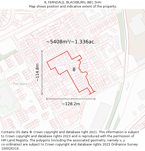 8, FERNDALE, BLACKBURN, BB1 5HH: Plot and title map