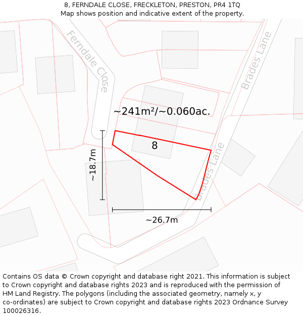 8, FERNDALE CLOSE, FRECKLETON, PRESTON, PR4 1TQ: Plot and title map