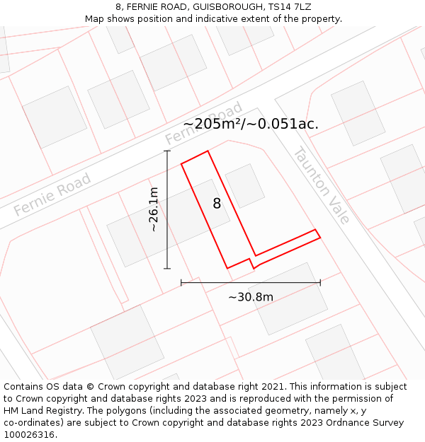 8, FERNIE ROAD, GUISBOROUGH, TS14 7LZ: Plot and title map