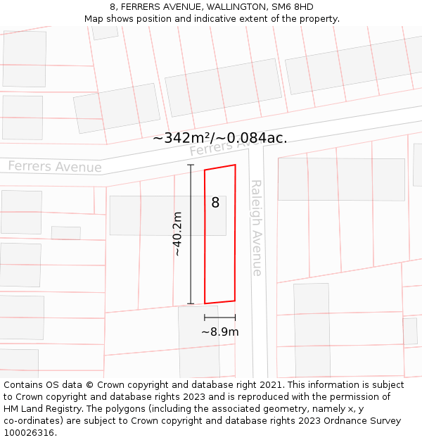 8, FERRERS AVENUE, WALLINGTON, SM6 8HD: Plot and title map