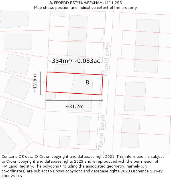8, FFORDD ESTYN, WREXHAM, LL11 2SS: Plot and title map