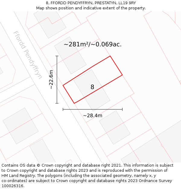 8, FFORDD PENDYFFRYN, PRESTATYN, LL19 9RY: Plot and title map