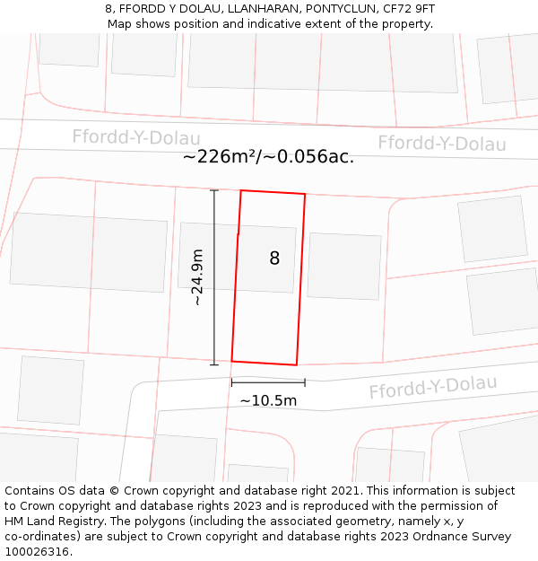 8, FFORDD Y DOLAU, LLANHARAN, PONTYCLUN, CF72 9FT: Plot and title map