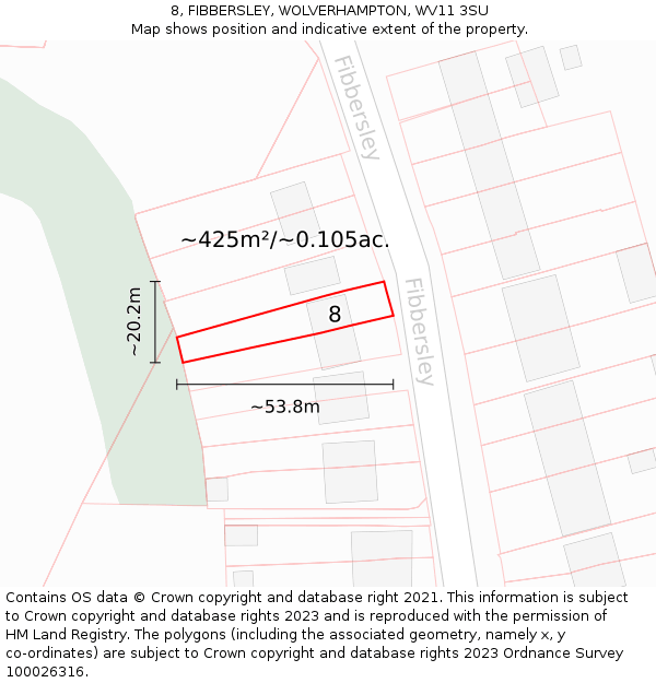 8, FIBBERSLEY, WOLVERHAMPTON, WV11 3SU: Plot and title map