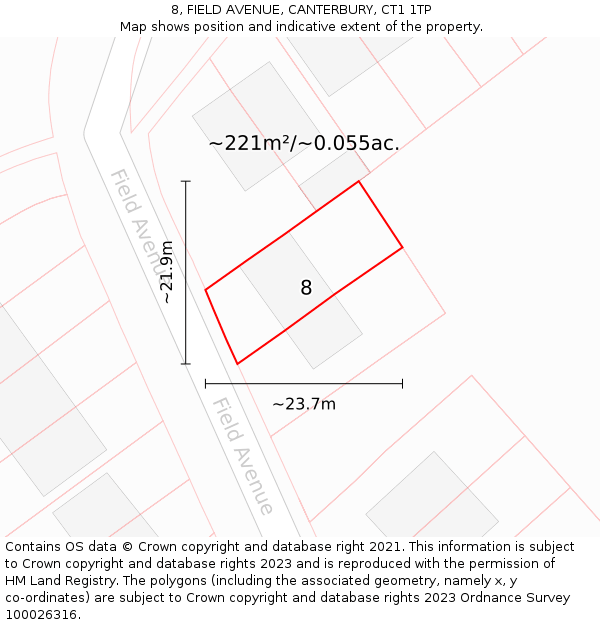 8, FIELD AVENUE, CANTERBURY, CT1 1TP: Plot and title map