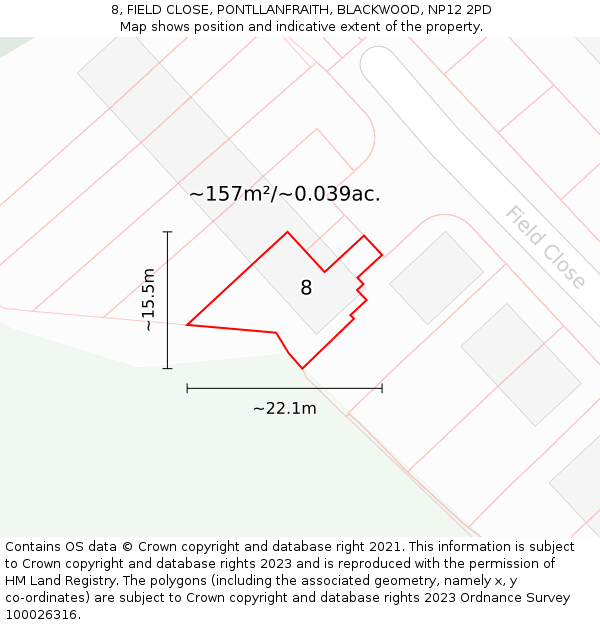 8, FIELD CLOSE, PONTLLANFRAITH, BLACKWOOD, NP12 2PD: Plot and title map