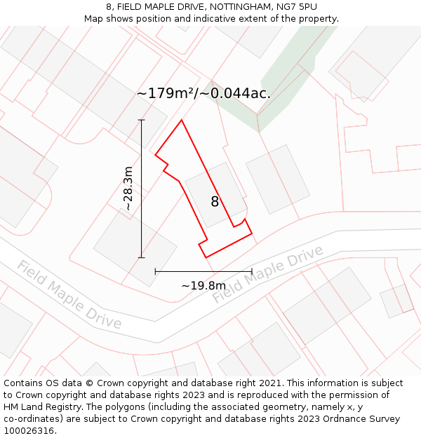 8, FIELD MAPLE DRIVE, NOTTINGHAM, NG7 5PU: Plot and title map