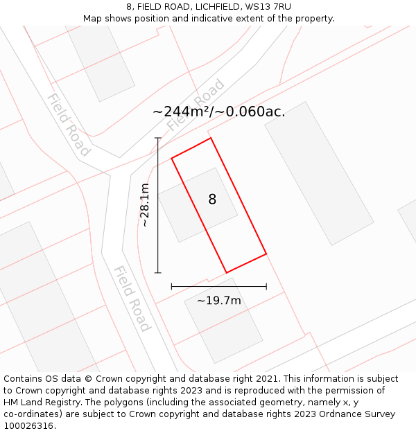 8, FIELD ROAD, LICHFIELD, WS13 7RU: Plot and title map