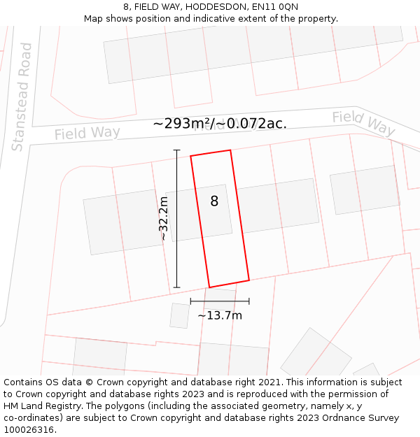 8, FIELD WAY, HODDESDON, EN11 0QN: Plot and title map