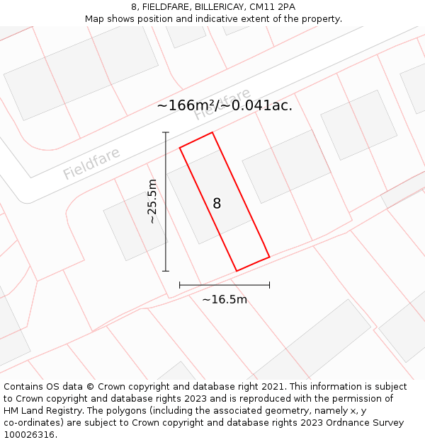 8, FIELDFARE, BILLERICAY, CM11 2PA: Plot and title map