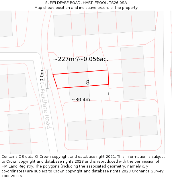 8, FIELDFARE ROAD, HARTLEPOOL, TS26 0SA: Plot and title map