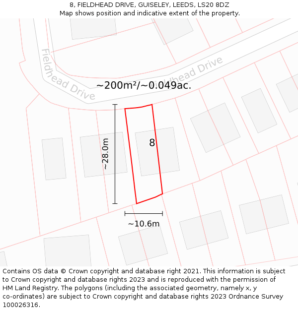 8, FIELDHEAD DRIVE, GUISELEY, LEEDS, LS20 8DZ: Plot and title map