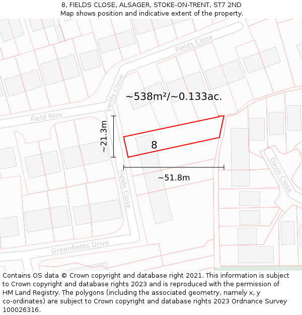 8, FIELDS CLOSE, ALSAGER, STOKE-ON-TRENT, ST7 2ND: Plot and title map