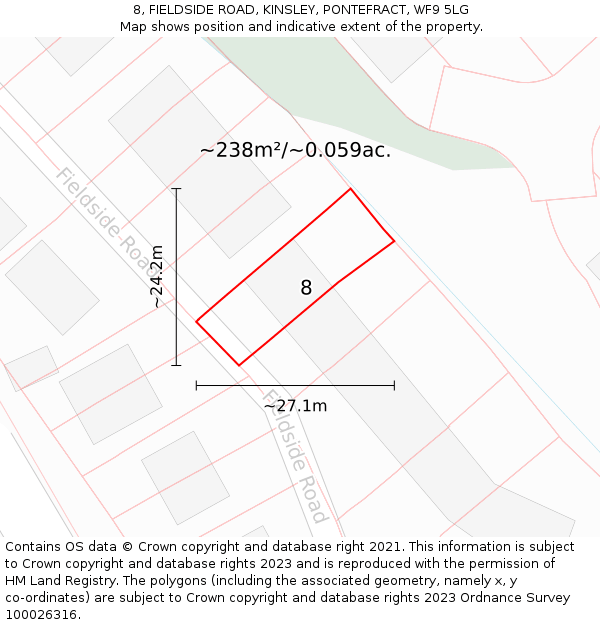 8, FIELDSIDE ROAD, KINSLEY, PONTEFRACT, WF9 5LG: Plot and title map