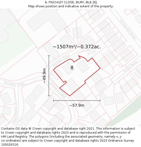 8, FINCHLEY CLOSE, BURY, BL8 2EJ: Plot and title map