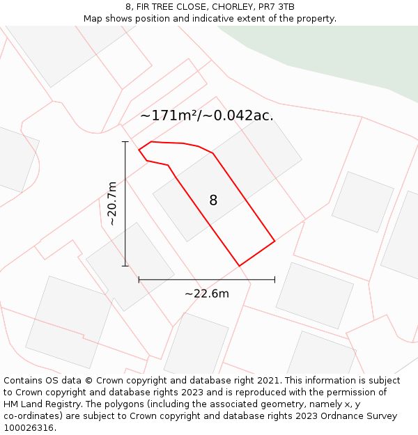 8, FIR TREE CLOSE, CHORLEY, PR7 3TB: Plot and title map