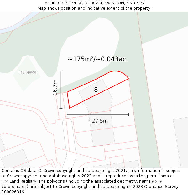 8, FIRECREST VIEW, DORCAN, SWINDON, SN3 5LS: Plot and title map