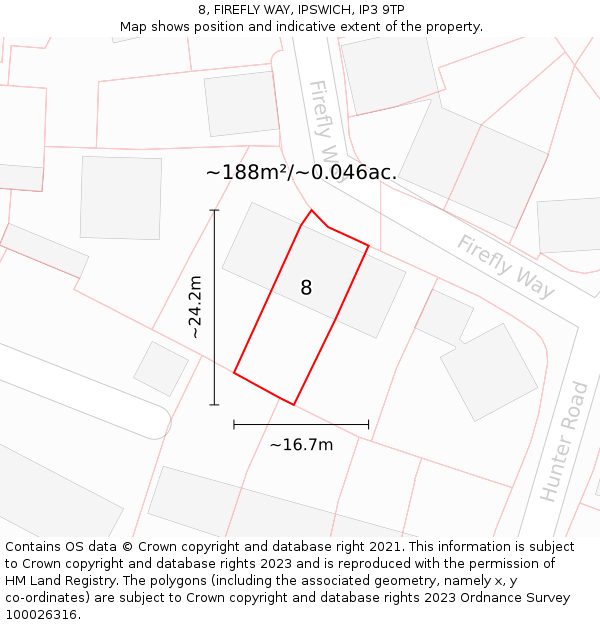 8, FIREFLY WAY, IPSWICH, IP3 9TP: Plot and title map