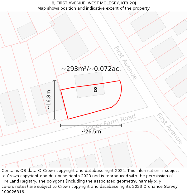 8, FIRST AVENUE, WEST MOLESEY, KT8 2QJ: Plot and title map