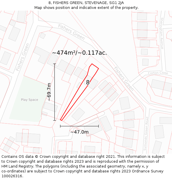 8, FISHERS GREEN, STEVENAGE, SG1 2JA: Plot and title map