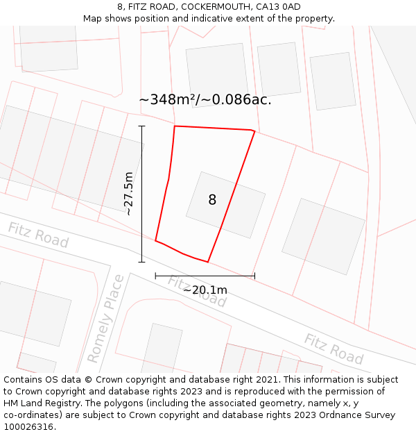 8, FITZ ROAD, COCKERMOUTH, CA13 0AD: Plot and title map