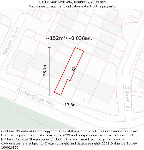 8, FITZHARDINGE WAY, BERKELEY, GL13 9EG: Plot and title map