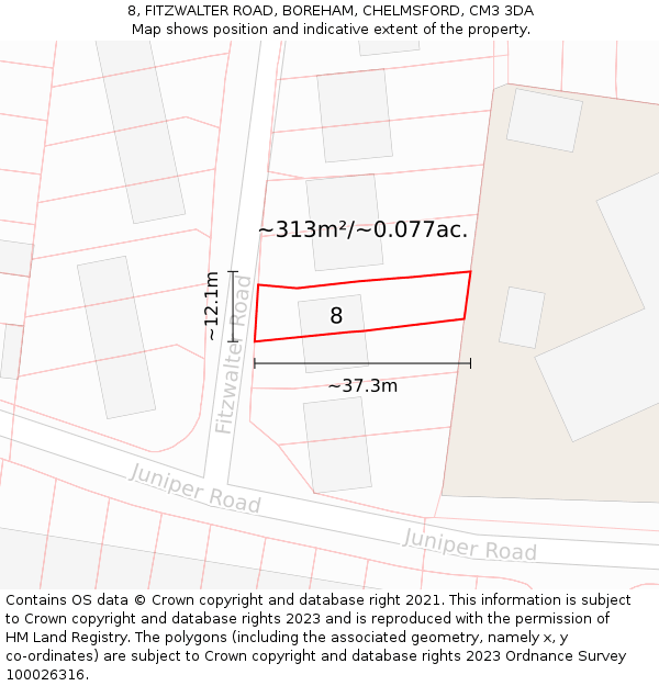 8, FITZWALTER ROAD, BOREHAM, CHELMSFORD, CM3 3DA: Plot and title map