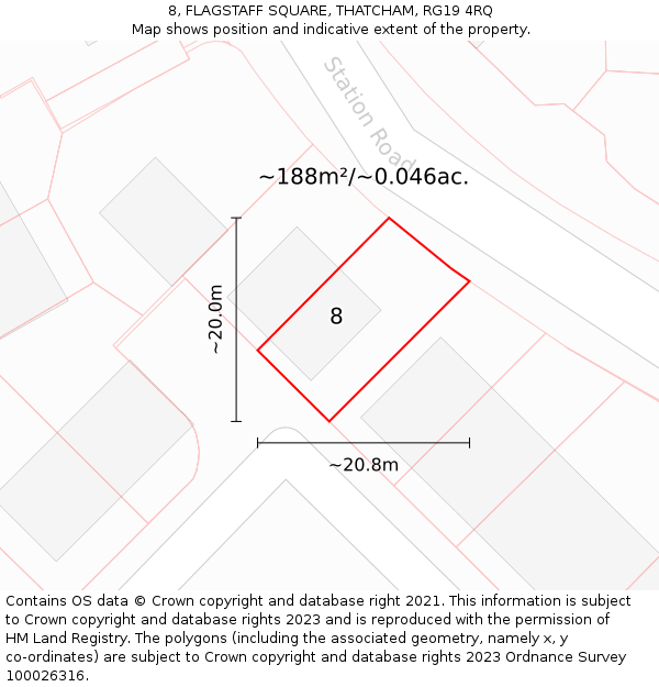 8, FLAGSTAFF SQUARE, THATCHAM, RG19 4RQ: Plot and title map