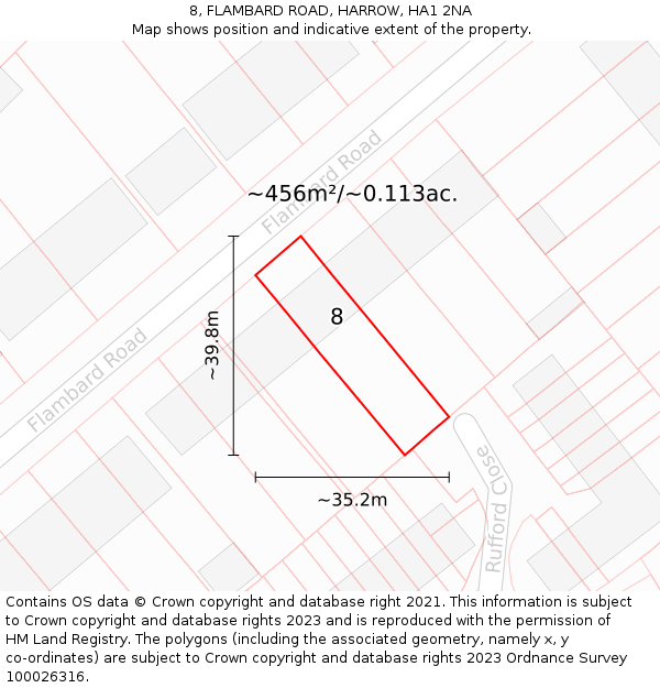 8, FLAMBARD ROAD, HARROW, HA1 2NA: Plot and title map