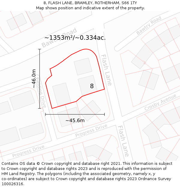 8, FLASH LANE, BRAMLEY, ROTHERHAM, S66 1TY: Plot and title map