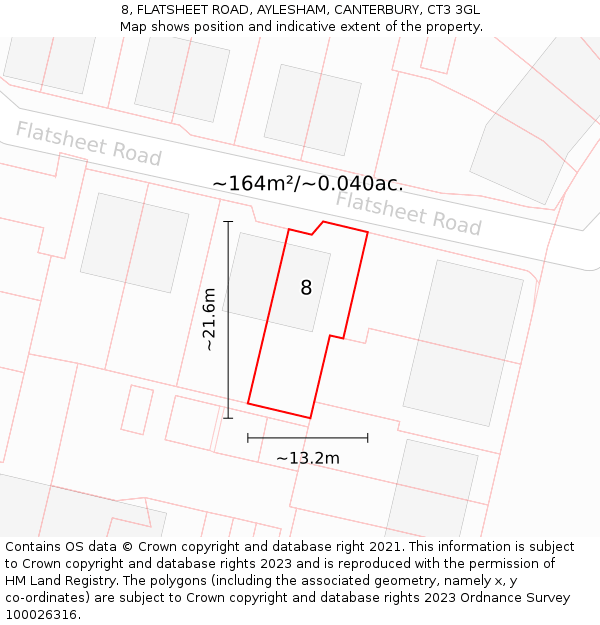8, FLATSHEET ROAD, AYLESHAM, CANTERBURY, CT3 3GL: Plot and title map