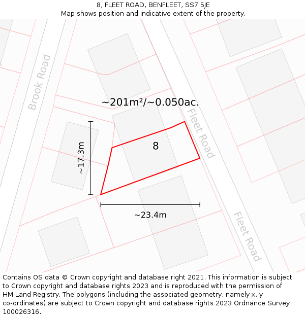 8, FLEET ROAD, BENFLEET, SS7 5JE: Plot and title map