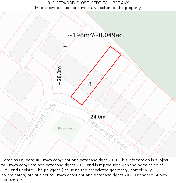 8, FLEETWOOD CLOSE, REDDITCH, B97 4NX: Plot and title map