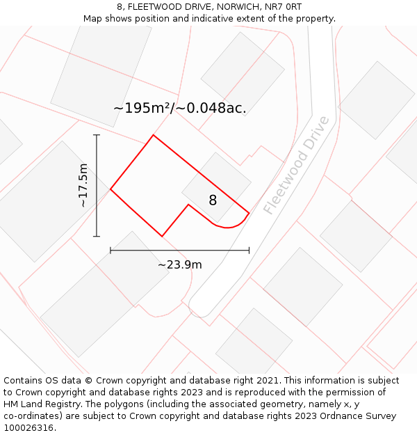 8, FLEETWOOD DRIVE, NORWICH, NR7 0RT: Plot and title map